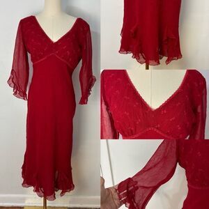 Vtg Rampage Y2K Red Babydoll Midi Dress Sz 4 Fairy Sheer Asymmetrical Whimsi